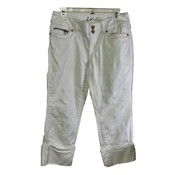 INC international concepts white cuffed capri pants Woman’s Size 6, Gold Stitch - Picture 1 of 12